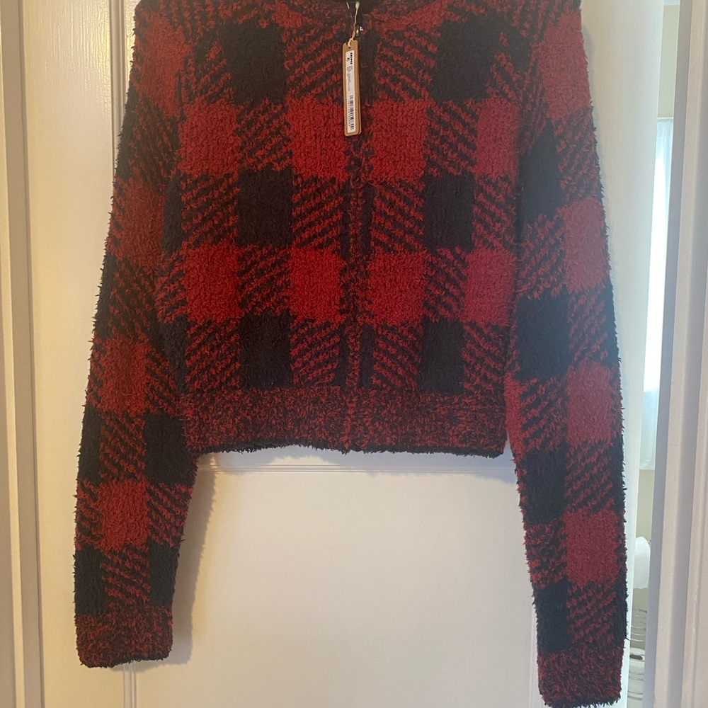 Skims Cozy Zip Up in Brick Buffalo Check, size L/XL, NWT